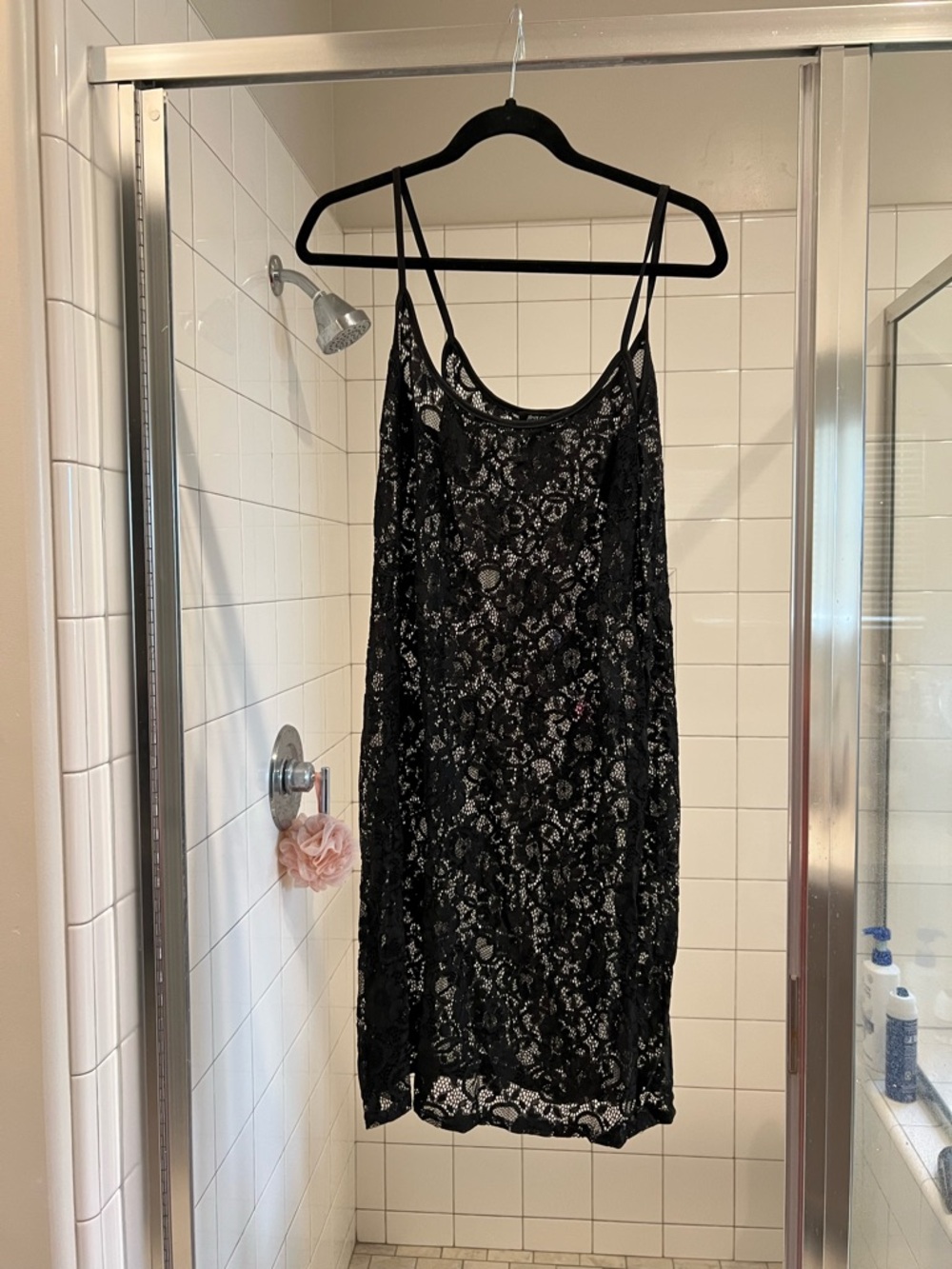 Nasty Gal Black Floral Lace Slip Dress